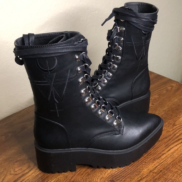 Dolls Kill Shoes - Widow Hateful Prayers Combat Boots